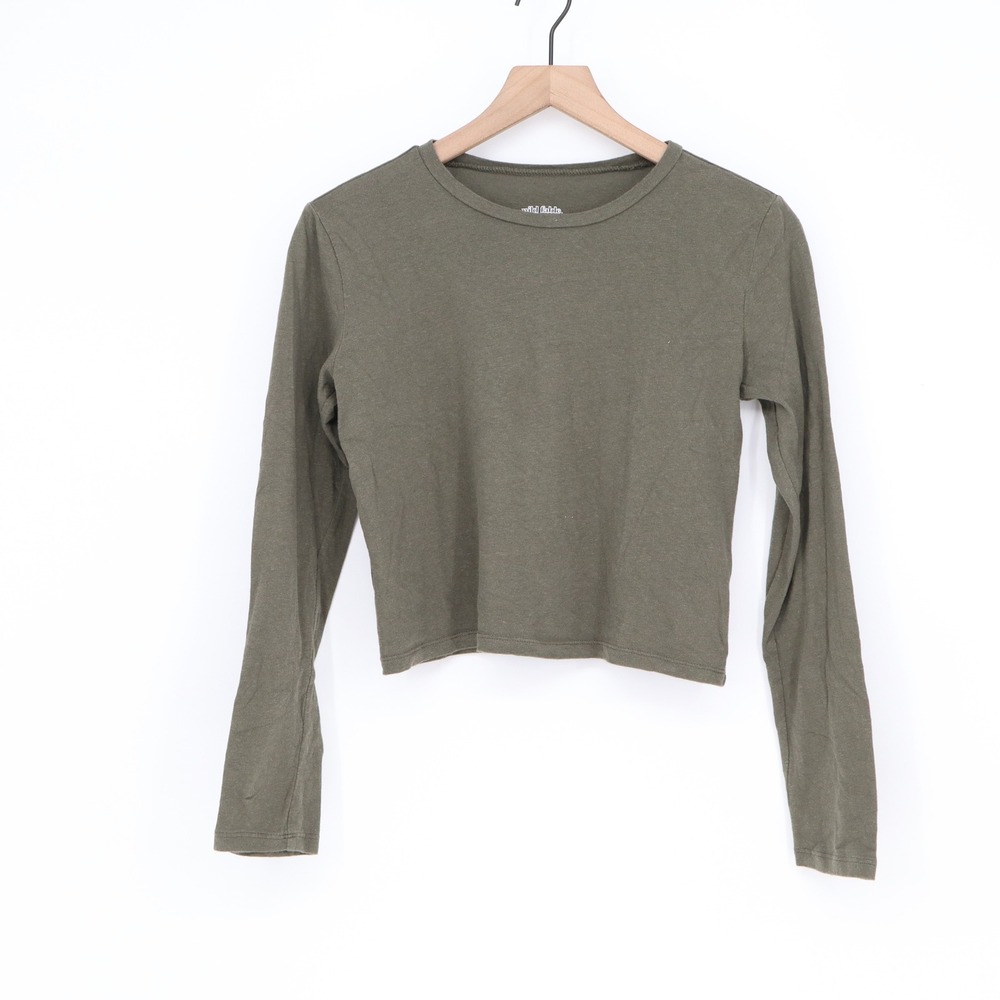 Wild Fable Crop Top Womens S Green Long Sleeve Crew Neck Solid Excellent